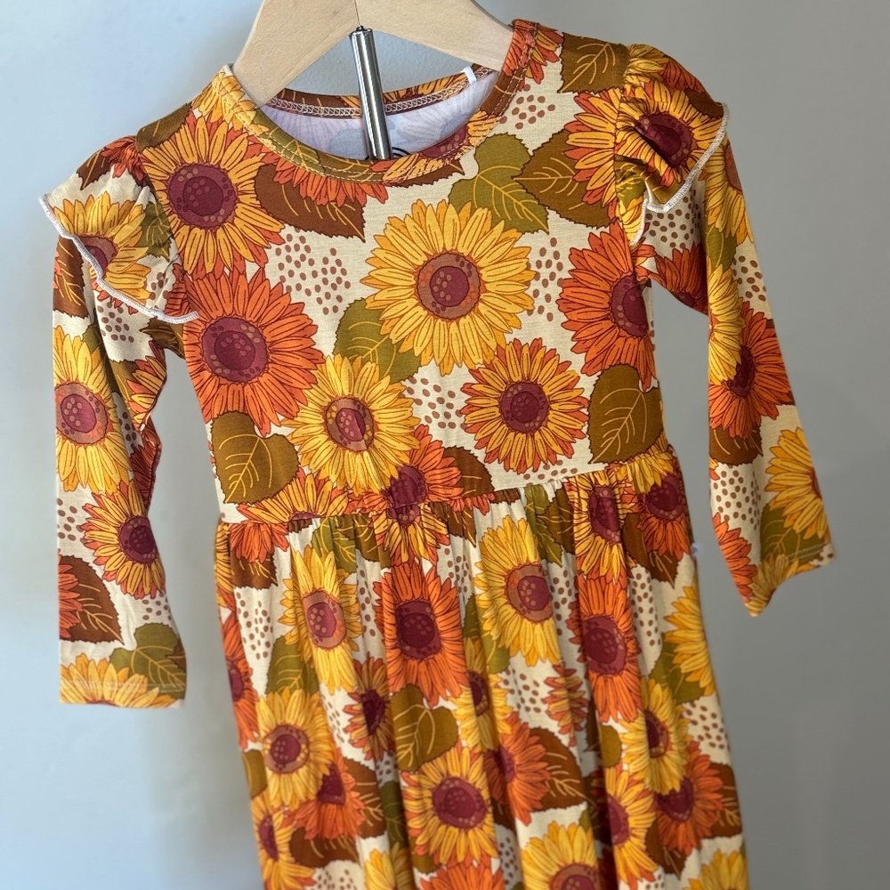 Fall Sunflowers Ruffled Long Sleeve Bamboo dress